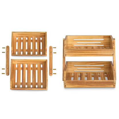 Merysen 2-Tier Wooden Fruit Vegetable Basket For Kitchen Countertop, Large