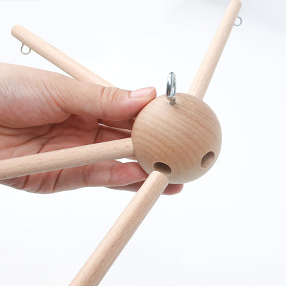 Baby Mobile Kit Frame DIY for Crib Decorative Natural Wooden Wind Chime Equipment Hanger for Infant Boy Girl Home Nursery Creative Craft Wall Balcony Hanging Toy Bell Accessories Bedroom Ceiling Decor