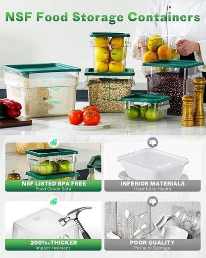 2QT&4QT NSF Food Storage Containers: 8 PCS Commercial Clear Square Food Storage