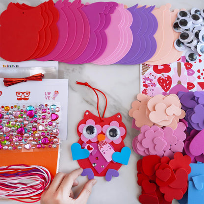 Winlyn 24 Sets Valentine's Day Craft Kits Heart Crafts DIY Owl Ornaments Decorations Art Sets Foam Owl Heart Stickers for Kids Party Classroom Activities Gift Exchange