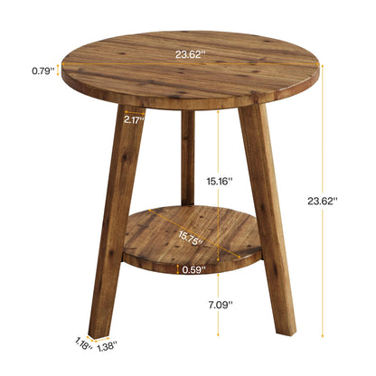 TRIBEWOOD Solid Wood Round End Table, Sofa Side Table with Storage Shelf, Farmhouse Nightstand for Living Room, Bedroom, Easy Assembly (1)