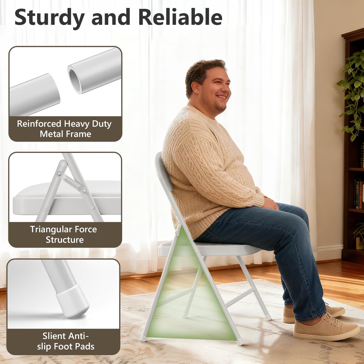 MAKE CHANGES 4 Pack Folding Chairs, PU Leather Folding Dining Chairs with Padded Cushion Seat & Back, Indoor Outdoor Folding Chair Set for Home Office, Parties, Events, Wedding, Extra Guest Seating