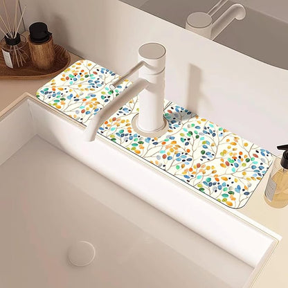 Abstract Watercolor Leaves Sink Faucet Absorbing Mat Sink Splash Guard Faucet