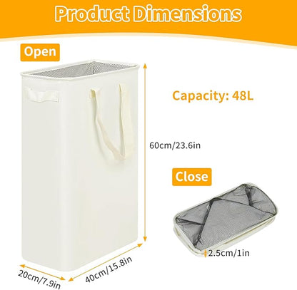 Slim Laundry Hamper, 48L Ultra Thin Collapsible Laundry Basket