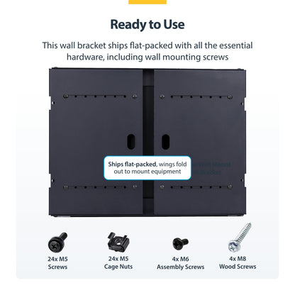 StarTech.com 2-Post 8U Wall Mounted Rack, Adjustable Depth up to 16in, for 19-inch Server/Data/Networking Equipment, Max 88lb