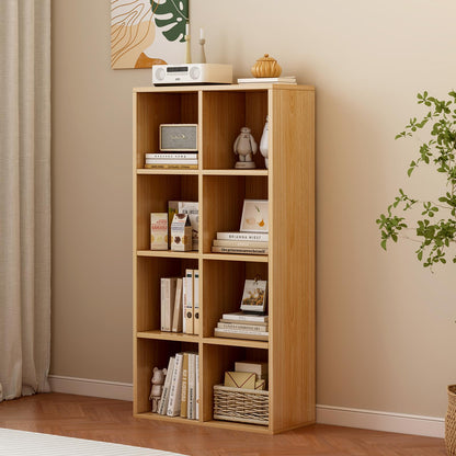 OSCHF 8-Cube Storage Shelf Bookcase - Wooden 4-Tier Floor Standing Open Bookshelf for Home and Office, Display Cabinet, Oak