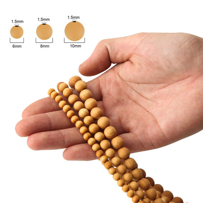 Prometis 200pcs 6mm Natural Sandalwood Round Beads Gorgeous Craft Handmade Polished Spacer Mala Pray Beads with Elastic Cord for Bracelets DIY Rosary Tasbih Jewelry Making