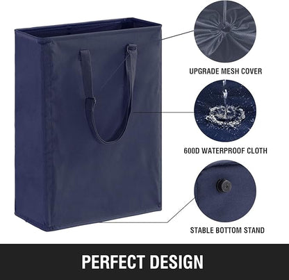 Slim Laundry Hamper with Adjustable Long Handles, 45L Small Laundry Baskets