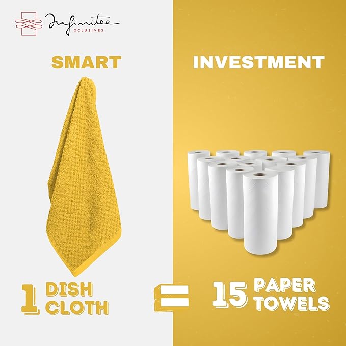 Infinitee Xclusives Premium Dish Cloth 100% Cotton 12 x 12 Inches |Pack of