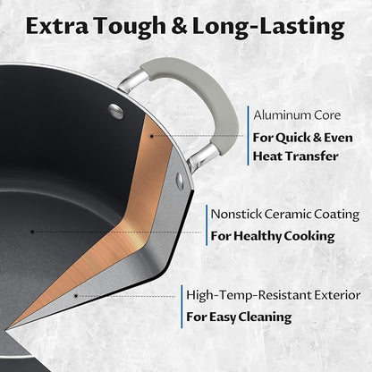 12 Quart Nonstick Stock Pot with Lid, BEZIA Ceramic Big Soup Pot for Holiday Feasts, Cooking Pot with Stay-Cool Silicone Handle, Easy Cleanup, Perfect for Large Gatherings, Gift Giving & Batch Cooking
