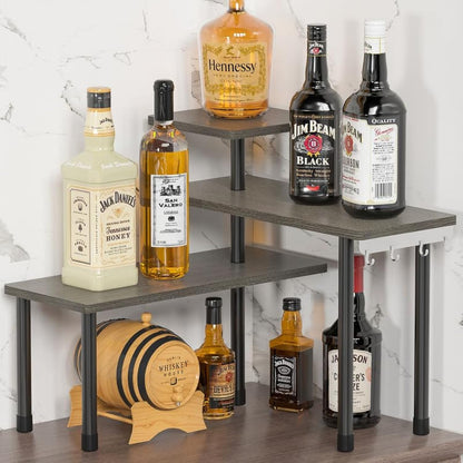 ZHWS Kitchen Countertop Organizer Spice Rack for Salt, Bathroom Counter Organizer Over Sink for Makeup, Skincare, Adjustable 3-Tier Corner Counter Shelf with 4 Hooks for Coffee Bar Dresser Table