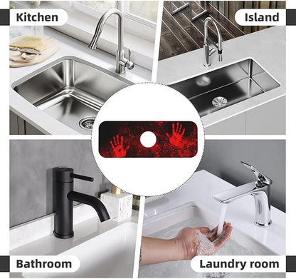 Halloween Scary Horror Red Blood Spatter Bloody Handprint Kitchen Sink Splash