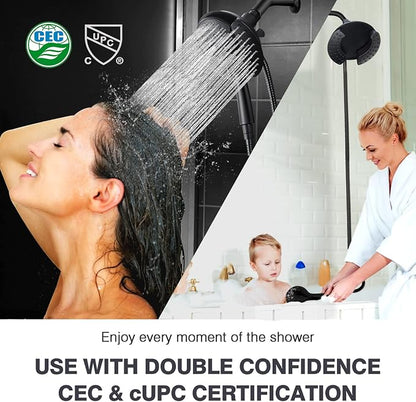 INAVAMZ Shower Head with Handheld High Pressure: Hand Held Shower Head & Rain Shower Head 2-IN-1 Shower Head with 59" Rotatable Stainless Steel Hose, Shower Trim Systems, Black 1.8 GPM 15391