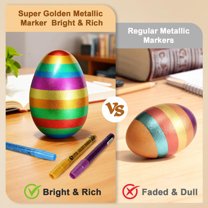 Redfun 12 Colors Metallic Acrylic Paint Markers, Super Golden Glitter Markers Painting Pen Sets for Black Paper, Scrapbook, Card Making, Rock, Glass, Wood, Fabric, Metal, Christmas DIY Crafts