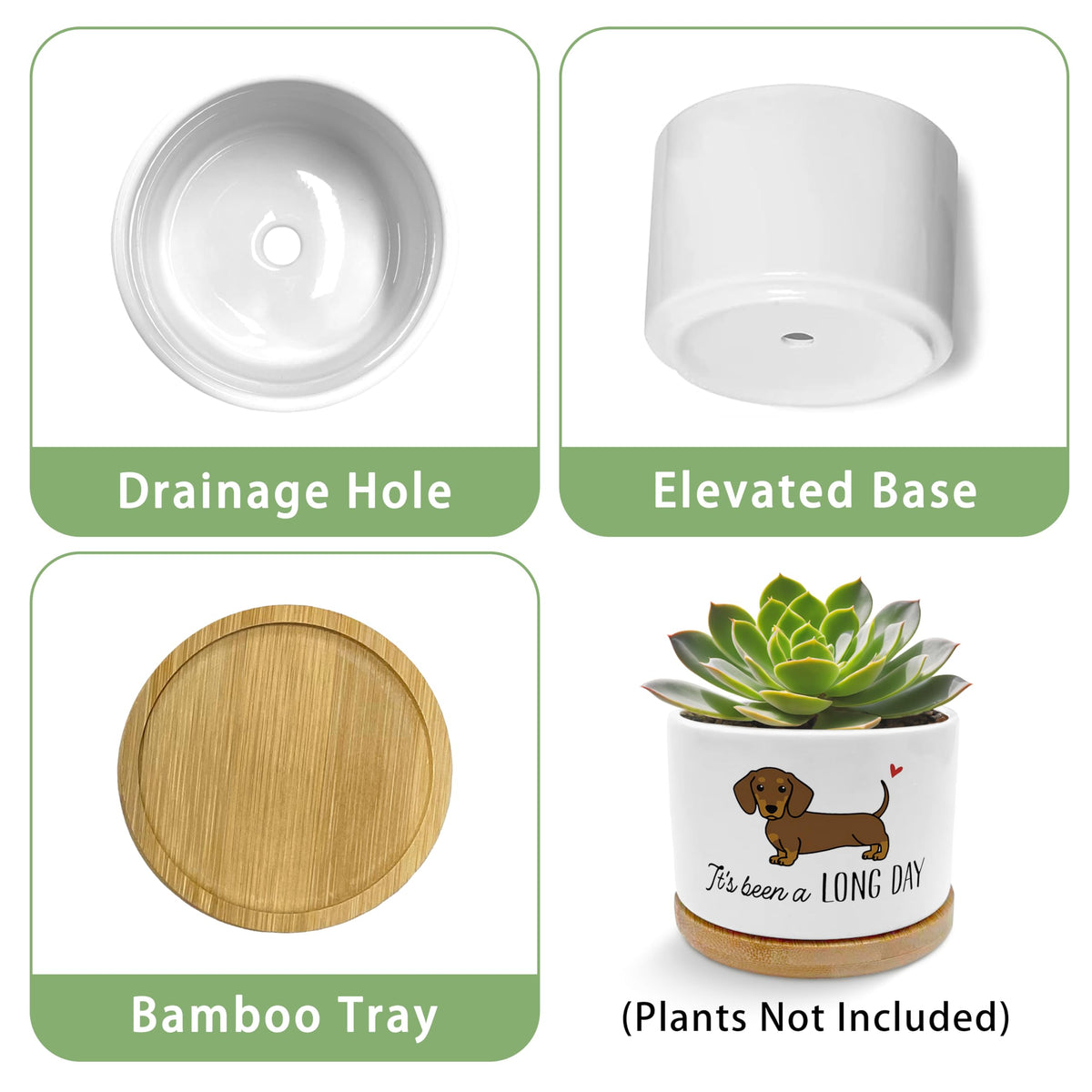 EVIHCG Funny Dachshund Dog Planter Pots, Dachshund Gifts for Women Men, Weiner Doxie Dog Lover Gifts Ceramic Succulent Plant Flower Planters for Home Office Desk Table Shelf(No Plants)