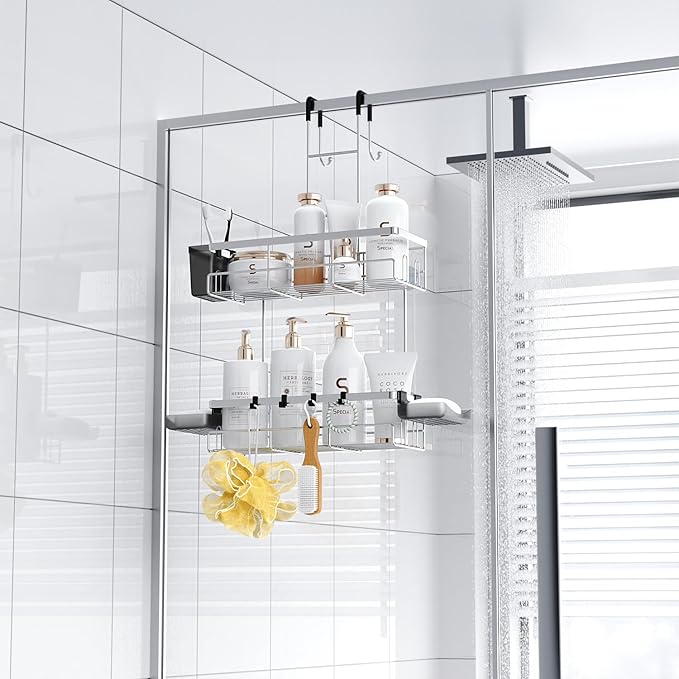 Over the Door Hanging Shower Caddy: Rustproof Hanging Organizer over the Door