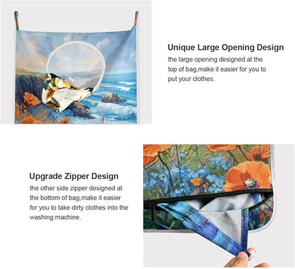 Hanging Laundry Hamper with Stainless Steel Hooks, Oxford Fabric Printing Door