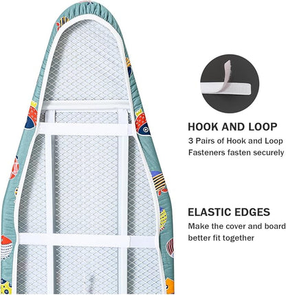 Ironing Board Cover and Pad Standard Size 15" x 54", 3 Pairs of Hook and Loop