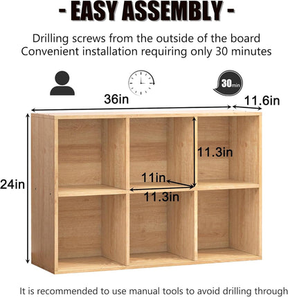 NewBeth Wooden 6 Cube Storage Organizer with Closed Back Panel,Natural Oak Cube Shelf Cubby Storage Organizer with Compartments for Living,Bookshelf, Easy to Install (Oak, 6 Cube-11in)