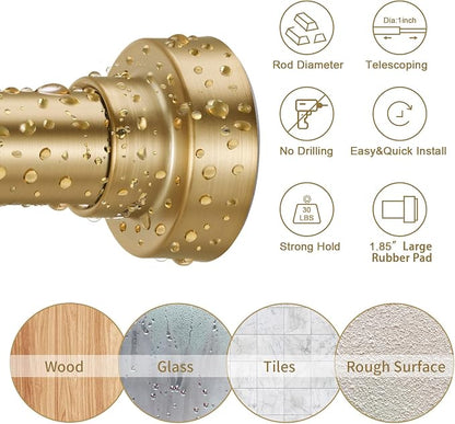 YNL Shower Curtain Rod 34-120 Inches, Adjustable Gold Shower Rod No Drilling, Non-Slip, Never Rust, Stainless Steel, Suitable for Bathroom Living Room, Gold