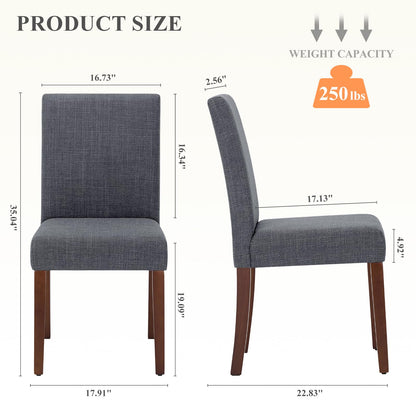Upholstered Parsons Dining Chairs Set of 2, Modern Dining Room Chairs with Back, Fabric Kitchen Side Chairs with Wood Legs for Dinner Farmhouse Restaurant, Dark Grey