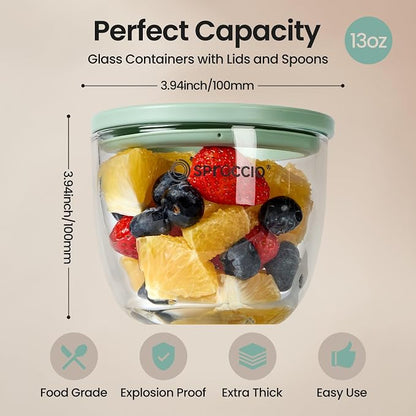 Glass Meal Prep Bowls Set - Leakproof Lids,13 oz (4-Pack Grey) Perfect for Meal Prepping, Portion Control, and On-the-Go Lunches BPA-Free
