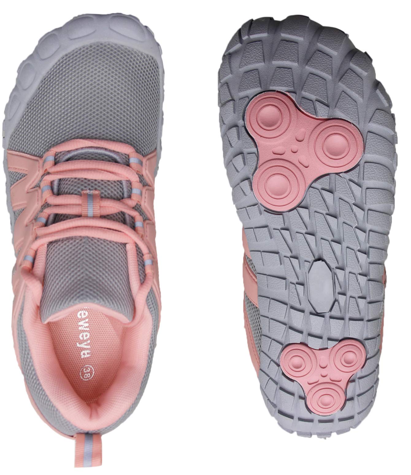 Women's Five Fingers Minimalist Shoes Barefoot Gym Workout Shoes Indoor Treadmill Rowing Jogging Fitness Comfortable Gray Pink US Size 7 7.5