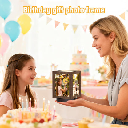 Mixoo 4x6 Picture Frame Light, Vintage Rotating Photo Frame Tabletop Lamp, Touch Desk Lamp for Bedroom Bedside, Table lamps for Office Family Retirement Anniversary Birthday Gifts (Wooden Brown)