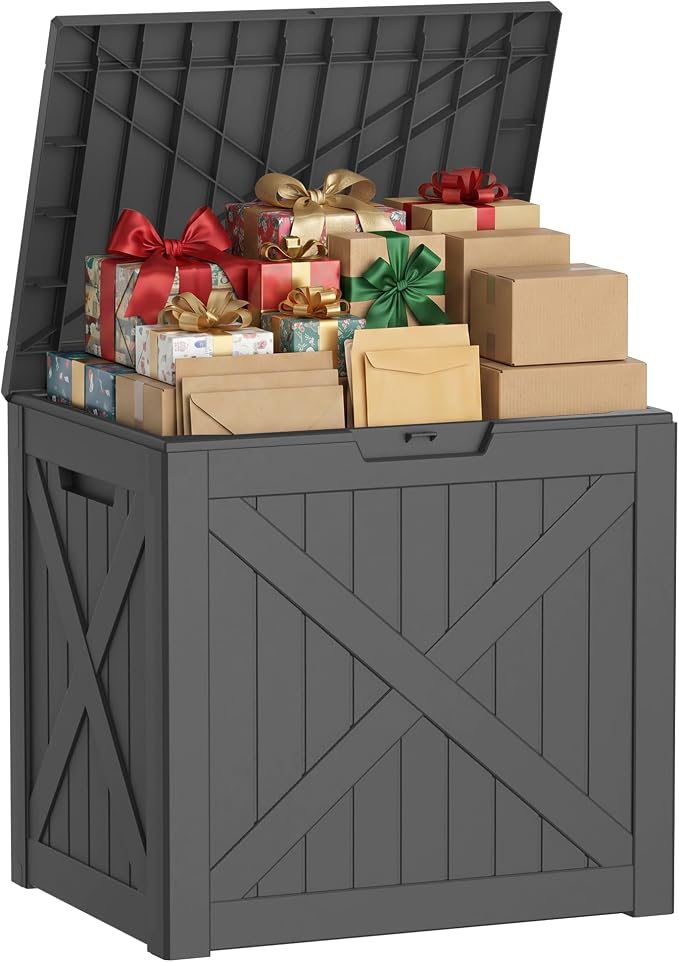 40 Gallon Package Delivery Boxes for Outside, Resin storage box with an X-shaped design, Storage Cabinet for Parcel Shipping & Storage