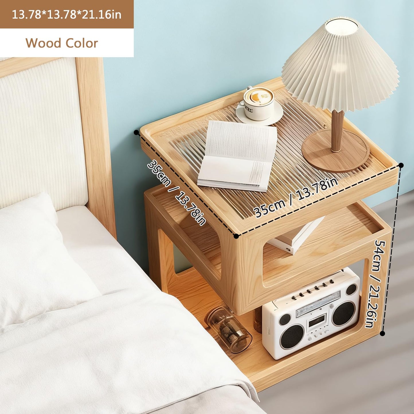 GIATUEE 3-Tier Nightstand with Storage, Modern Wooden Side Table End Table No Assembly Required, Bedside Organizer with Open Shelves for Bedroom, Living Room, Office(Wood-35cm)