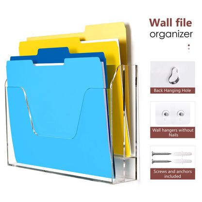 DINGHUO Wall Hanging File Organizer, Acrylic Mail Organizer wall mounted File Holder, Clear 2 Tier Folder Paper Document Magazine Rack for Desk Office School Home - 1 Pack