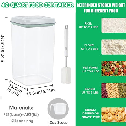 TBMAXS Airtight Flour Rice Storage Container with Pop-up Lid - 4.2 Qt Crystal-Clear Plastic Spaghetti Container, Tall and Slim Food Storage Bin Fit for Kitchen Pantry Organization