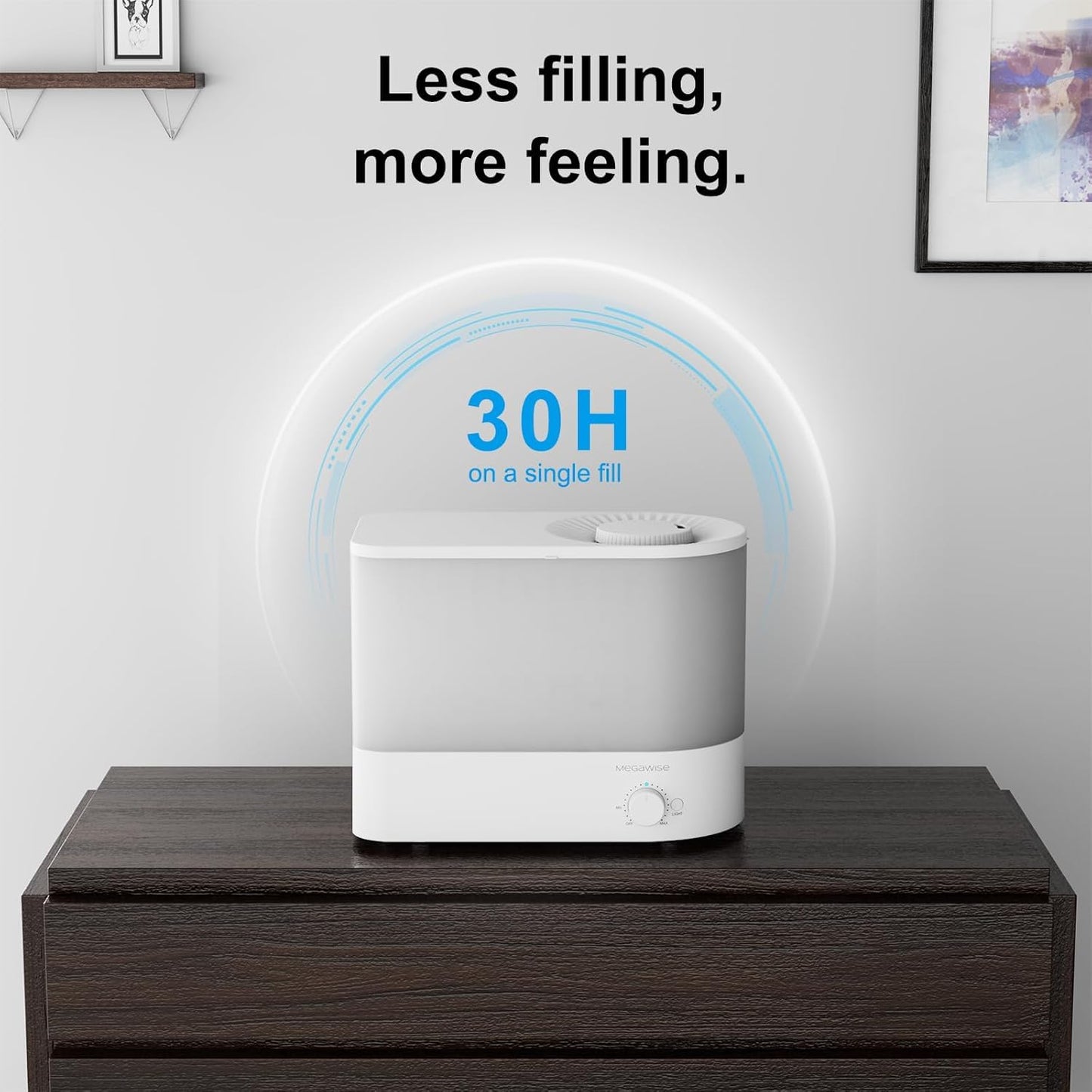 Megawise Cool Mist Ultrasonic Humidifier, Adjustable Mist Control, Quiet Operation, With a 6L top-fill tank and 50-hour runtime(White)