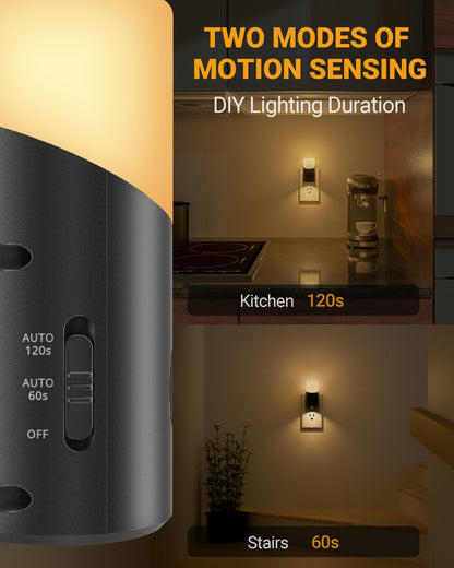 Lyridz LED Night Lights Plug into Wall with Motion Sensor, 1-150LM Dimmable Plug-in Nightlight Indoor for Bedroom, Bathroom, Hallway, Stairs, Pet House, Toilet, 2 Pack