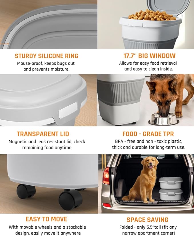 28-30Lbs Dog Food Storage Container, Collapsible Dog Food Container