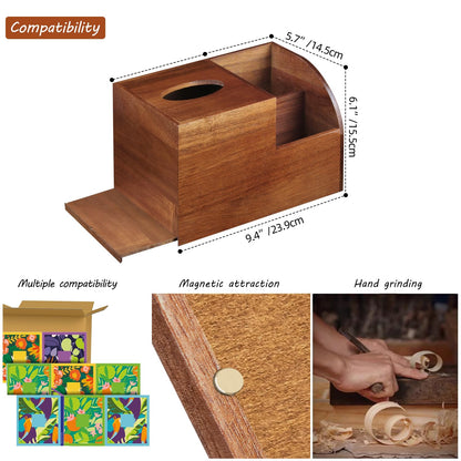 BIBELUN Square Tissue Box Cover, Multi-Functional Wood Tissue Box Holder with Storage Grid, Tissue and Remote Control Holder, Decorative Facial Tissue Cube Box Organizer for Desk, Nightstand, Bathroom