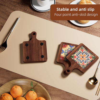 Wooden Trivets for Hot Dishes，3PCS Wooden Coasters with Organising Holder，Base is Also a Cell Phone Holder，Pot Holders for Kitchen，Trivets for Hot Pots and Pans，Hot Pad to Portect Your Countertop