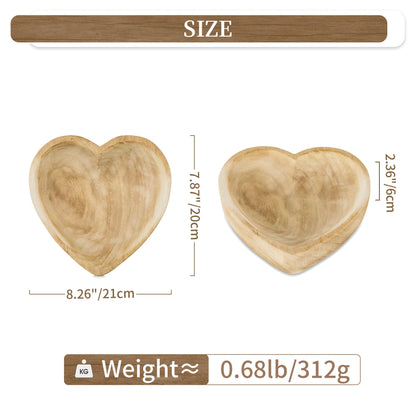Hanobe Decorative Bowls for Entryway Decor: Small Heart Shaped Wood Key Bowl for Coffee Table Decor - Neutral Prayer Bowls for Home Kitchen Living Room, 7.8"