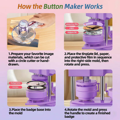 Freeingbag 58mm Button Maker Machine Kit, Installation-Free Button Pin Maker & Pin Maker Machine with 100 Sets Supplies, Circle Cutter & Bonus DIY Accessories for Badges, Crafts & School Projects