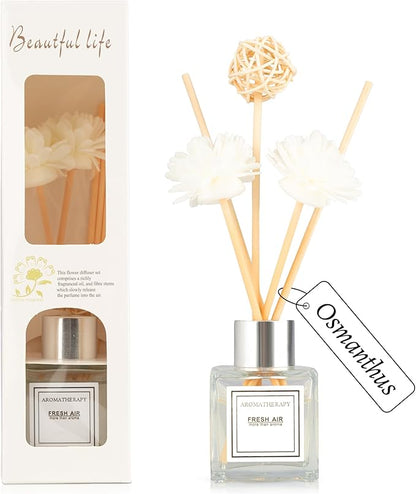Reed Diffuser Set, 1.7 fl oz Scent Diffuser with Sticks, Osmanthus Scent for Bathroom Accessories Shelf Decor, Air Fresheners for Home, Home Fragrance Products, House Office Room Decor Aesthetic Gift