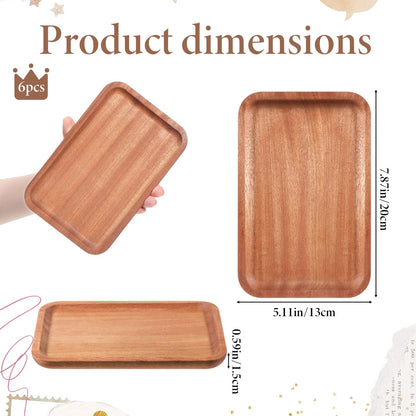 6 Pack Solid Wood Serving Platters and Tray with Edge, Natural Ebony Wood Pallet, Rectangular Wooden Serving Platters Mini Charcuterie Board, for Kitchen Counter Bathroom Home Decor Party, 8" x 5"