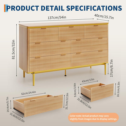 Garvee LED Dresser with Charging Station - Modern 5-Drawer 47" Wide Wooden Chest, Storage Organizer for Bedroom, Nursery, Hallway & Apartments