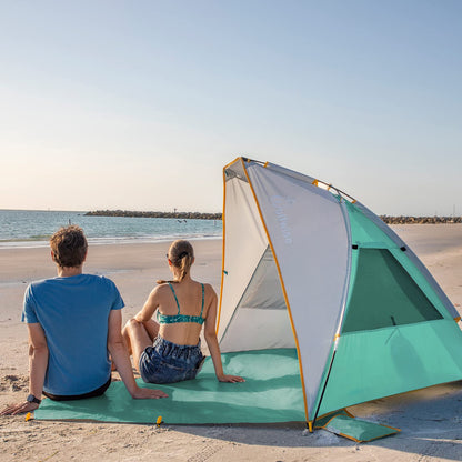 WolfWise 2-3 Person Portable Beach Tent UPF 50+ Sun Shade Canopy Umbrella with Extendable Floor, Mint Green