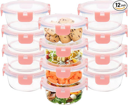 GULFLIN 12 Pack 13oz Small Glass Food Storage Containers with Lids Airtight, Leak-Proof Round Meal Prep Containers Set, Freezer to Microwave Safe, Dishwasher Safe