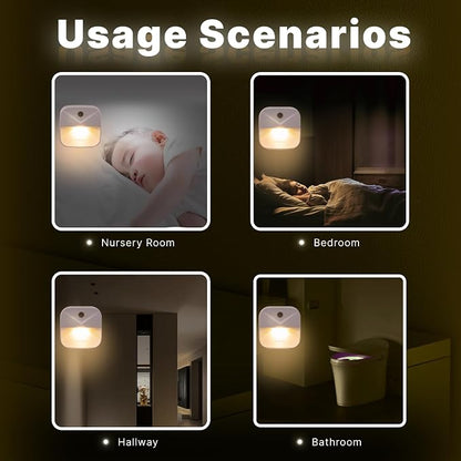 Night Lights Plug into Wall, Automatic LED Night Light with Dusk to Dawn Sensor, Modern V-Groove Design Square Night Lite for Hallway, 0.4W Plug-in Night Lights, 4-Pack (Warm Light)