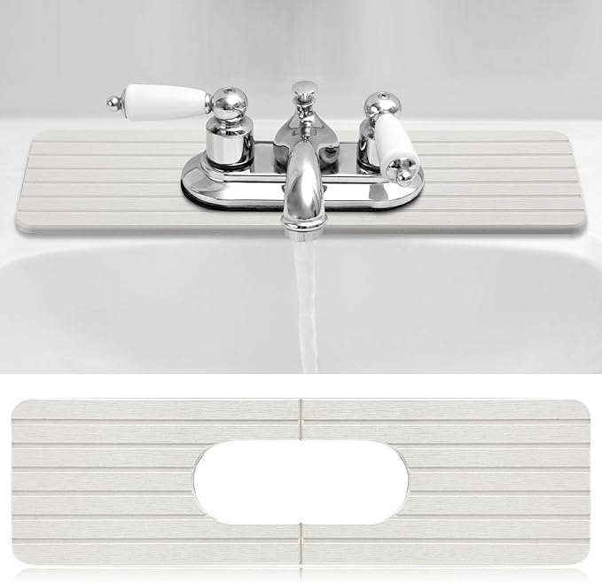 an Oval Hole White Faucet Mat for Kitchen Sink Bathroom 17.32" x 4.6" Kitchen