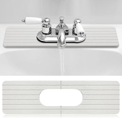 an Oval Hole White Faucet Mat for Kitchen Sink Bathroom 17.32" x 4.6" Kitchen