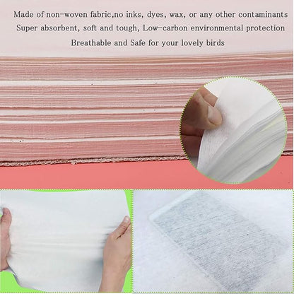 QBLEEV Bird Cage Liner Paper, Extra Large Size Pre Cut Sheets for Birdcages, Precut Absorbent Disposable Non-Woven Cages Cushion Pad Mat Accessories, Square-200 Sheets, 16.5x24.0in