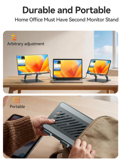 tounee Tablet Holder Stand, Dual Rod Adjustable Aluminum Desktop Stand, Compatible with 4.7-16.9" iPads, Surface Tablets, Portable Monitors, Kindle & More (Gray)