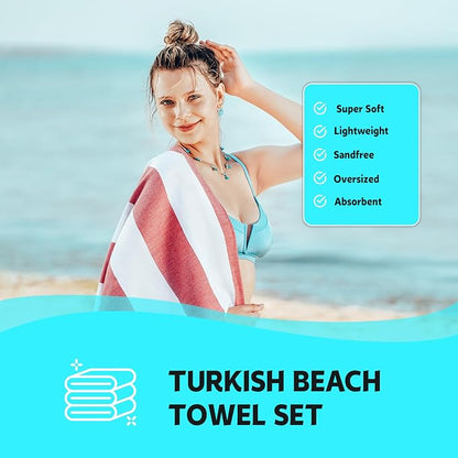 HAVLULAND Turkish Beach Towels, Oversized 40"x72" Turkish Bath Towel, Highly Absorbent Quick Dry Sand Free Beach Towels for Beach Pool Spa Gym Yoga Travel Camping Picnic Blanket - Orange/Fuchsia